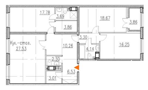 Трехкомнатная квартира в SetlCity: площадь 117.3 м2 , этаж: 7 – купить в Санкт-Петербурге